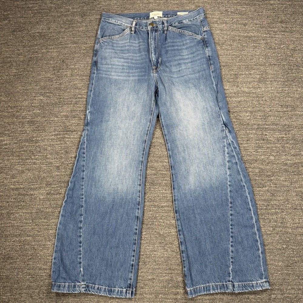 Frame Le Baggy Palazzo Wide Leg Jeans Women 29 Seafarer Blue Denim Faded Flare